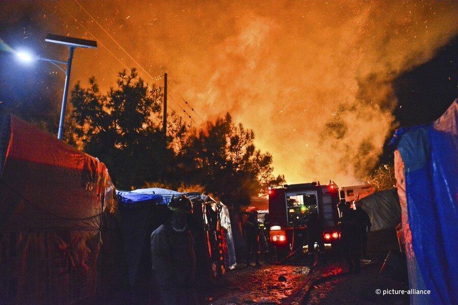 نا آرامی و آتش افروزی در کمپ پناهجویان در جزیره ساموس یونان